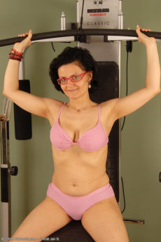 Honey S does a workout with her big tits and huge nipples out
