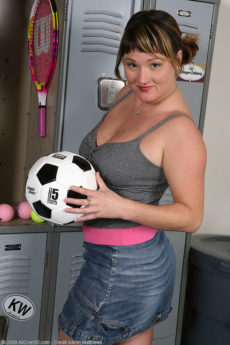 30 year old soccer mom strips off her clothes after playing on the field