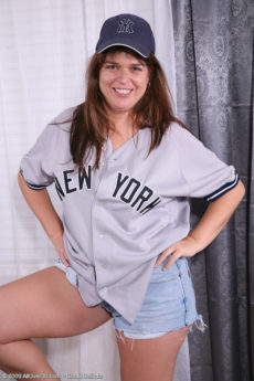 Chubby MILF Alex takes off her softball uniform and shows her bush